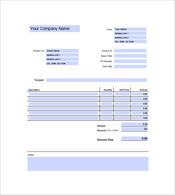 generic invoice template 8 free word excel pdf format download