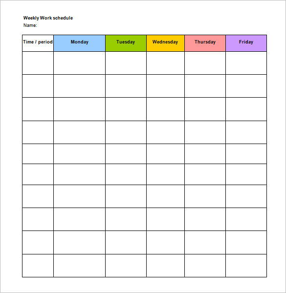 blank work week schedule template