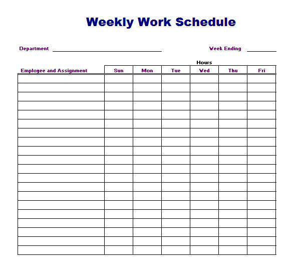 student weekly work schedule template