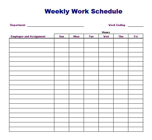 Weekly Work Schedule Template Ladegho