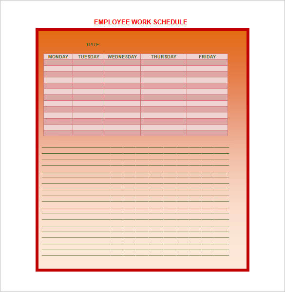 Microsoft Excel Monthly Work Schedule Template