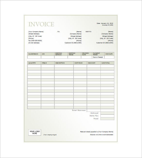 generic word invoice professional services