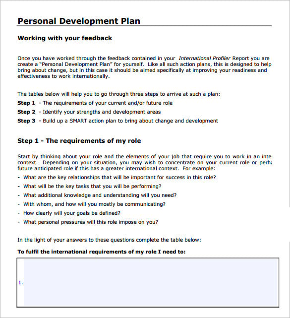 personal development plan at work