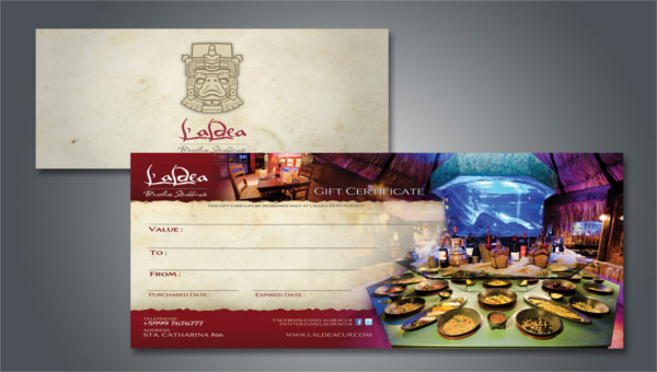 restaurant gift certificate templates