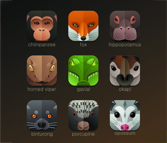 vector style funny animal icons