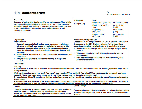 Art Lesson Plan Template - 15+ Free Word, PDF Documents Download