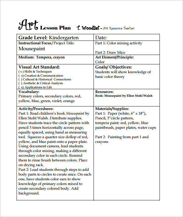 Visual Arts Drawing Lesson Plan For Grade 1