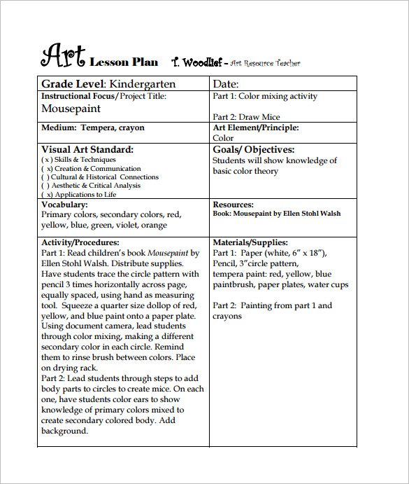 Art Lesson Plan Template 12 Free PSD Word Format Download 