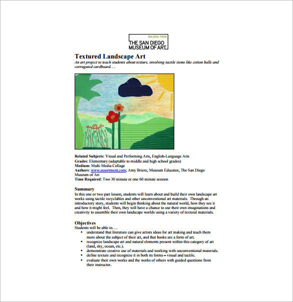 textured landscape art lesson plan free pdf download