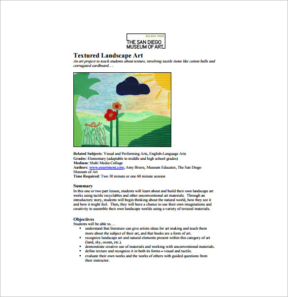 Art Lesson Plan Template 15+ Free Word, PDF Documents Download