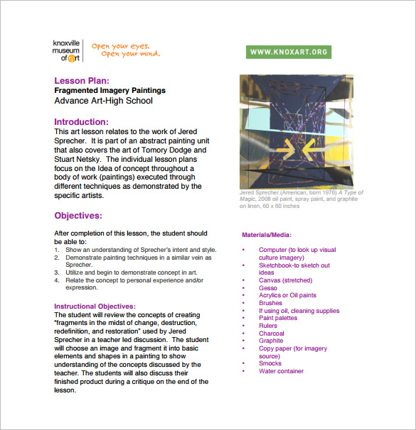 Art Lesson Plan Template - 15+ Free Word, PDF Documents Download