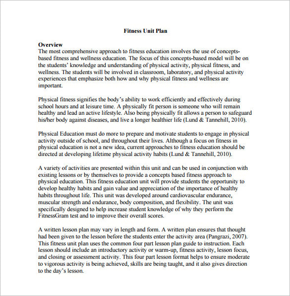 fitness education unit plan lesson free pdf template