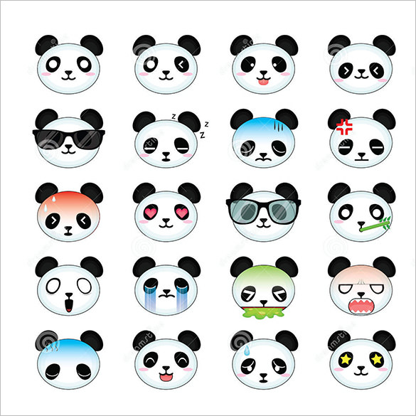 panda smiley face icons set