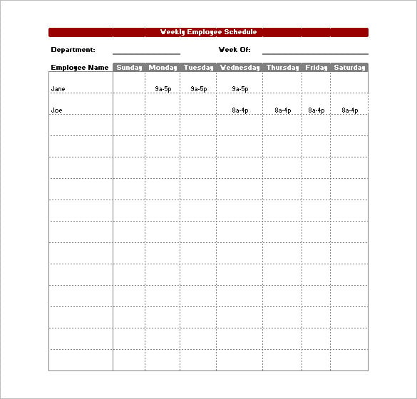 free download blank employee work schedule template