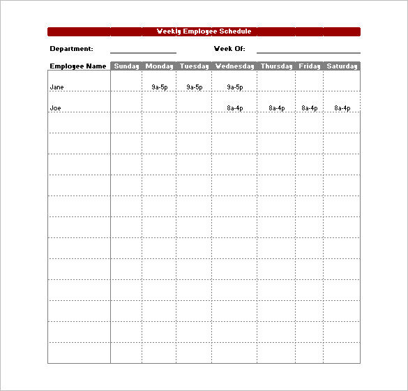 free excel work schedule template