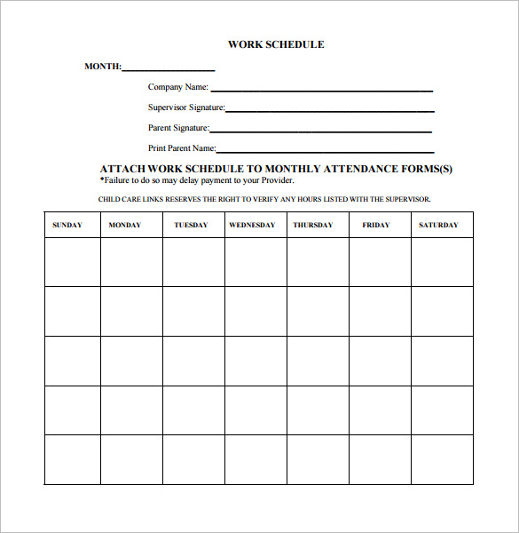 printable monthly work schedule template