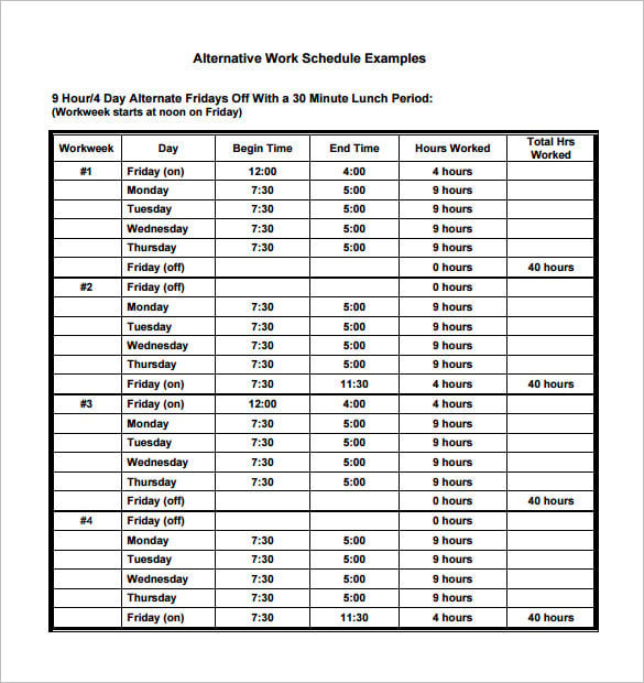 alternative monthly work scheduletemplate pdf download