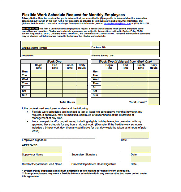 flexible work schedule examples