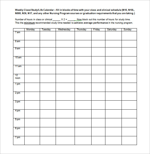 weekly school schedule template blank in word format