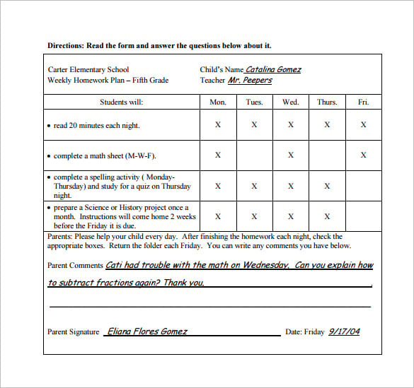 elementary school weekly lesson plan example template