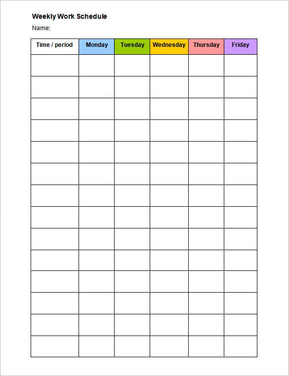 blank daily weekly work schedule template word format