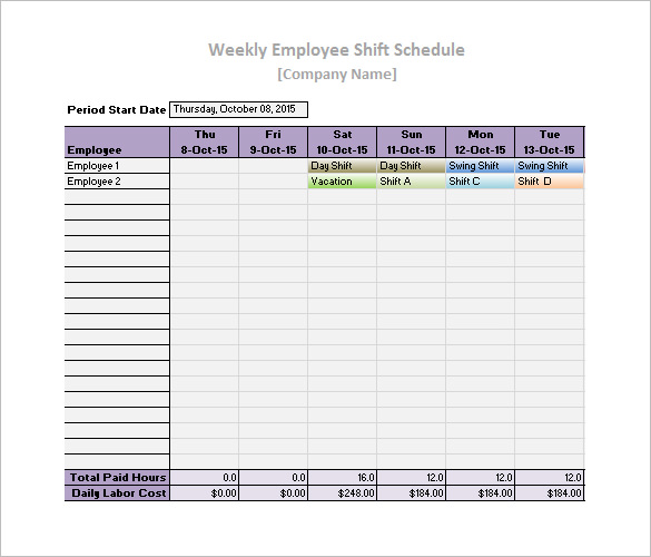 printable employee daily work schedule template excel