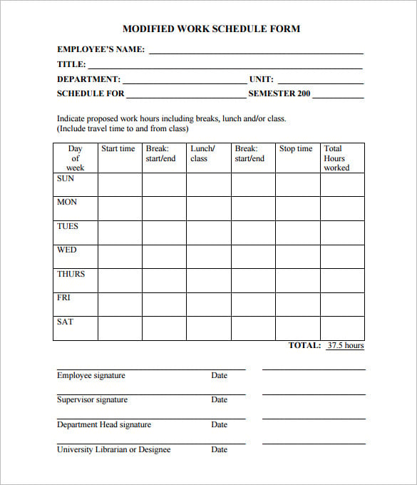 download modified class daily work schedule template pdf