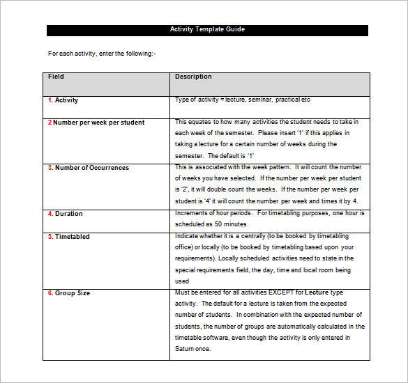 activity schedule template guide word doc download