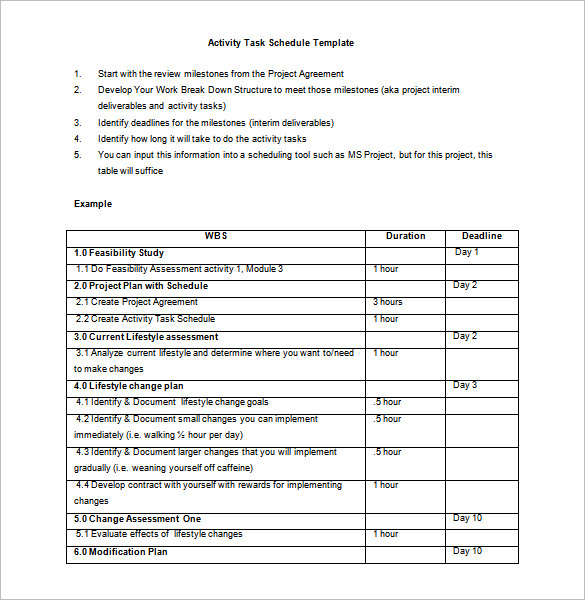 download project activity schedule template ms word