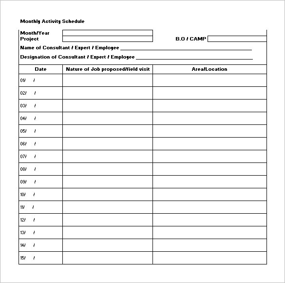 13 Activity Schedule Templates Word Excel PDF 13 Activity Schedule Templates Word Excel PDF