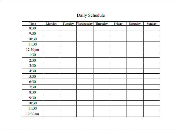 blank daily activity schedule template pdf download
