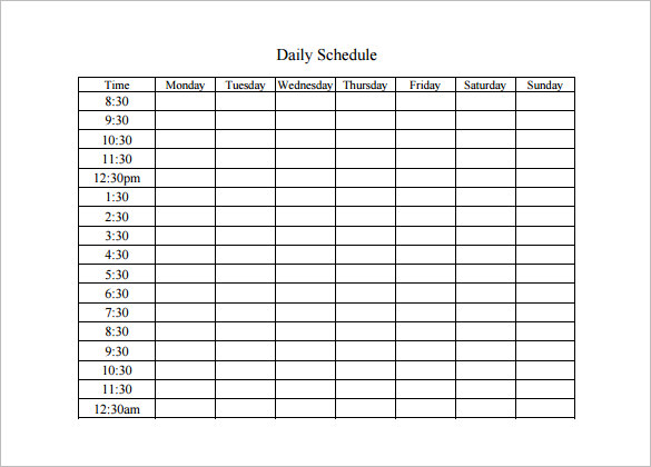 Daily Activity Schedule Template