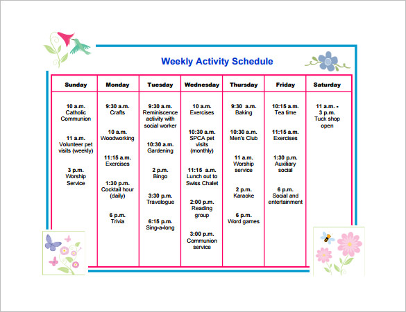 free download weekly activity schedule template pdf