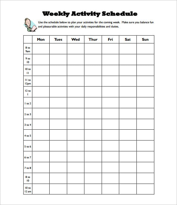 clinical weekly activitu schedule template pdf download