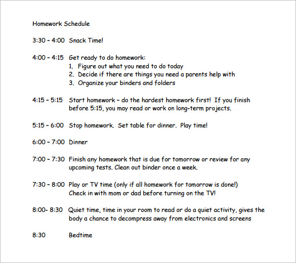 printable hourly homework schedule template in pdf