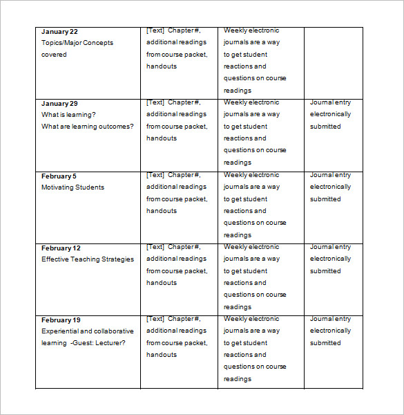 download college class syllabus schedule template word format