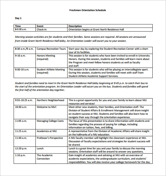 12+ Orientation Schedule Templates & Samples - Docs, PDF | Free ...