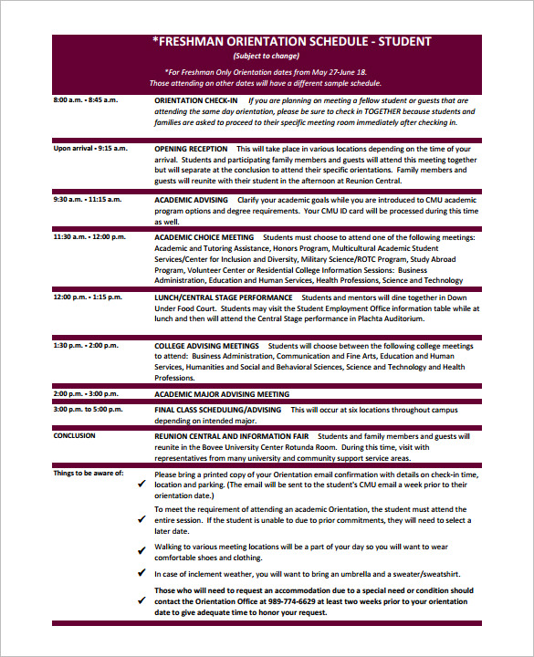 12+ Orientation Schedule Templates & Samples - Docs, PDF