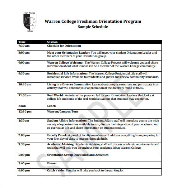 12+ Orientation Schedule Templates & Samples - Docs, PDF