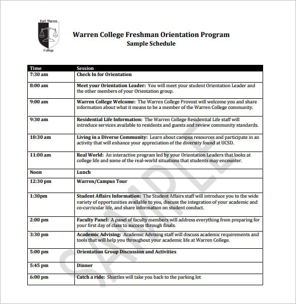 12+ Orientation Schedule Templates & Samples Docs, PDF