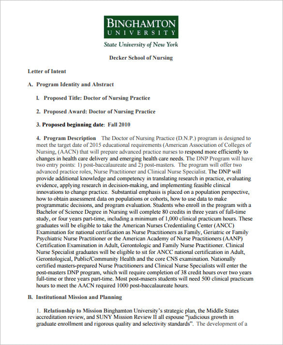 sample letter of intent for nursing program