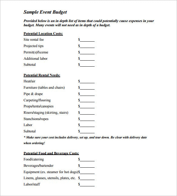 sample blank event budget template pdf download
