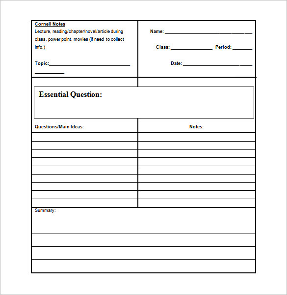 Cornell Notes Template Doc