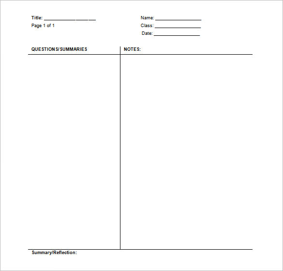 schools cornell notes template word doc download