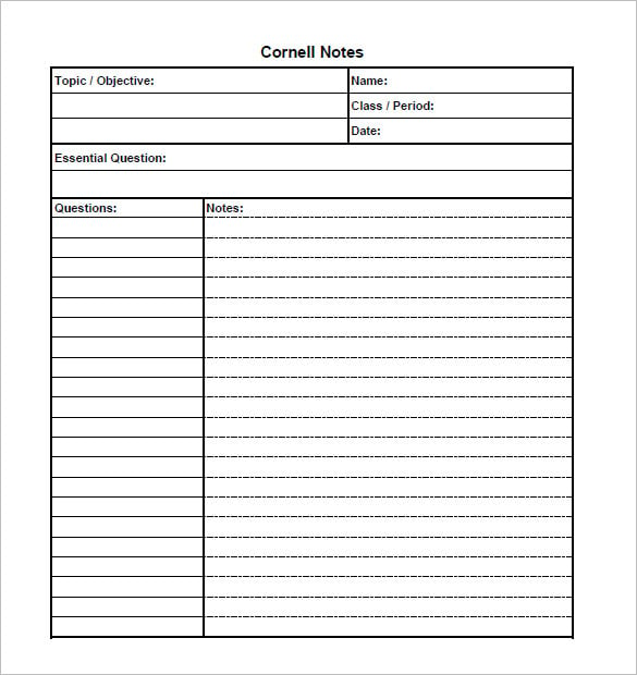 create cornell notes template pdf download