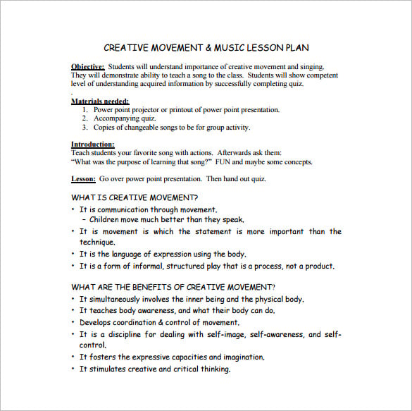 creative moment music lesson plan example download