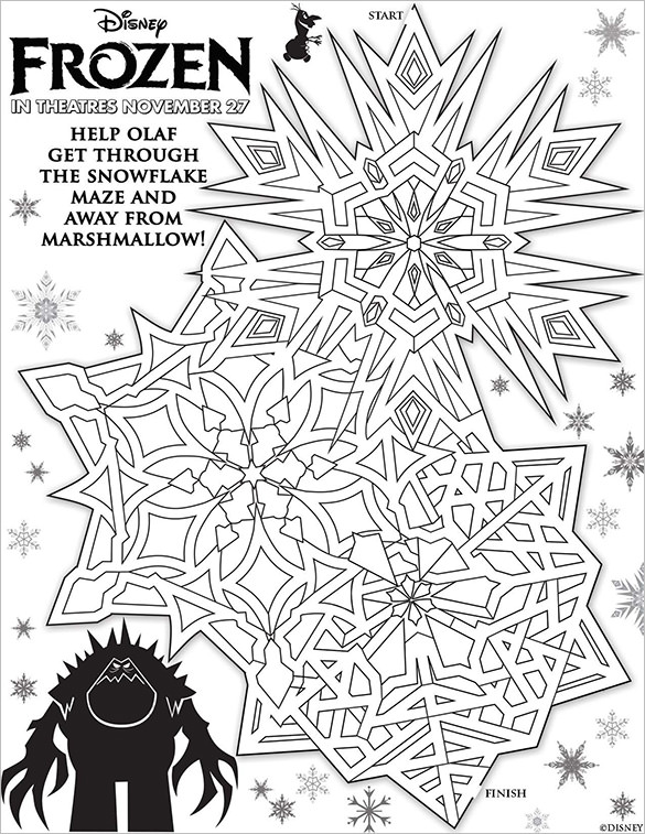 olaf maze frozen snowflake template printable