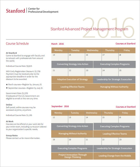 stanford advanced project management schedule in pdf format