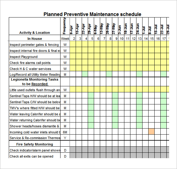 maintenance schedule template excel