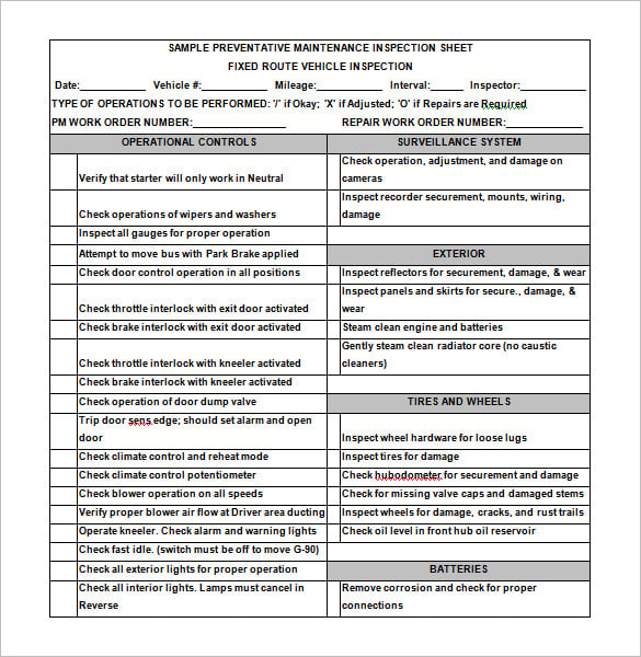 download preventative maintanance inspection template word doc